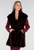 Bordeauxrode Faux Fur Bodywarmer met Ceintuur