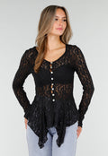 Zwarte Kanten Peplum Top met Knopen