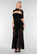 Zwarte Mesh Maxi Jurk met Cut-Out