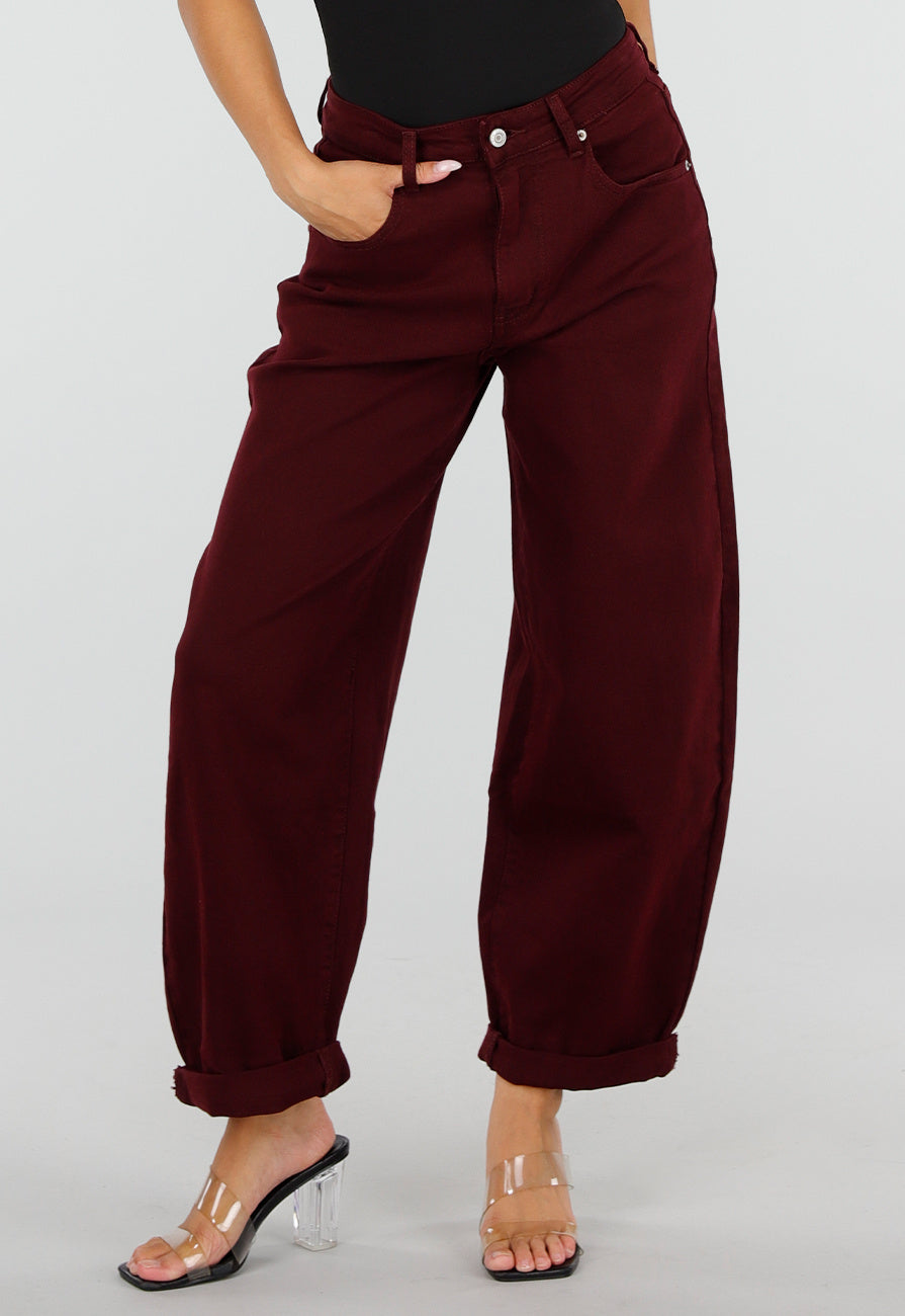 NEW120826 Bordeaux Barrel Jeans met Hoge Taille