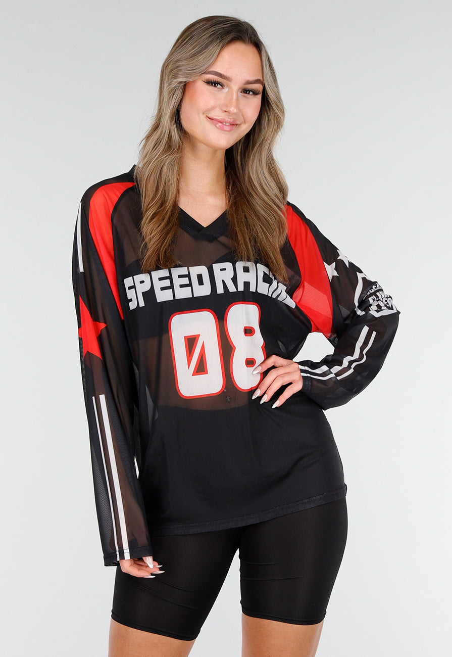 Zwarte Jersey Top met Lange Mouwen en Print