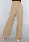 Taupe Linnenlook Broek met Wijde Pijpen