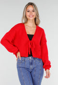 Rood Gebreid Vest met Strik aan de Voorzijde