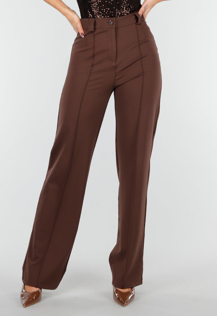 Straight Leg Bruine Pantalon Super Stretch