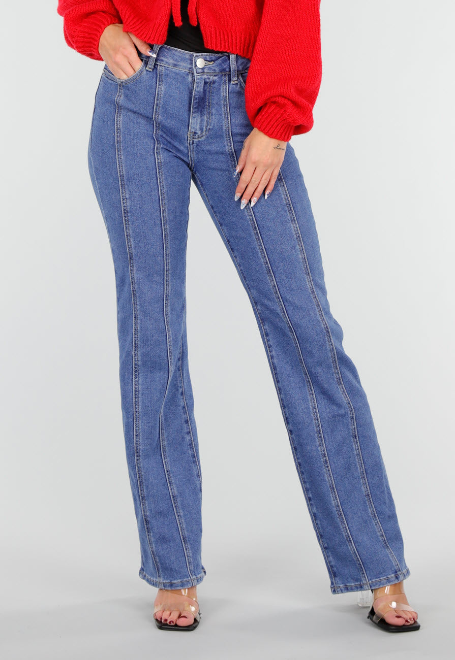 Redial Jeans Blauwe Stretch Jeans met Rechte Pijpen en Verticale Stiknaden
