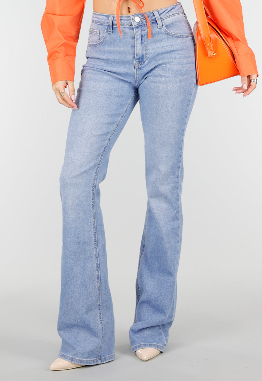 Lichtblauwe Denim Flared Jeans met High Waist