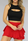 Zwarte Rib Crop Top met Spaghettibandjes
