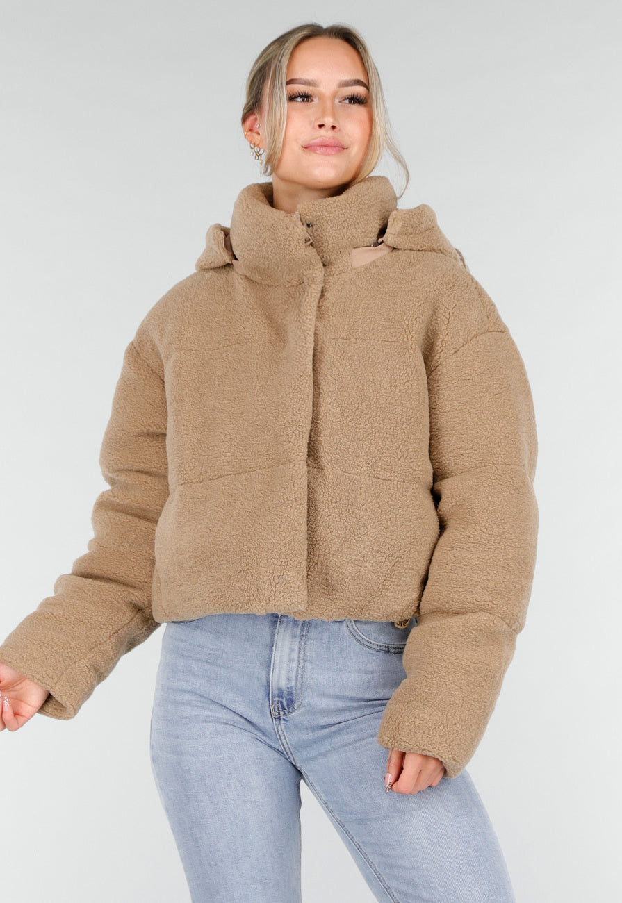 Beige Teddy Jas met Afneembare Capuchon