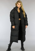 Zwarte Gewatteerde Lange Oversized Winterjas
