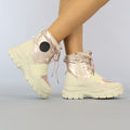 Beige/Rosé Snowboots met Elastische Band