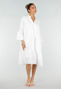 Witte Midi Jurk met V-hals en Ruffle Details