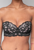 Zwarte Kanten Balconette BH met Push-Up en Afneembare Bandjes