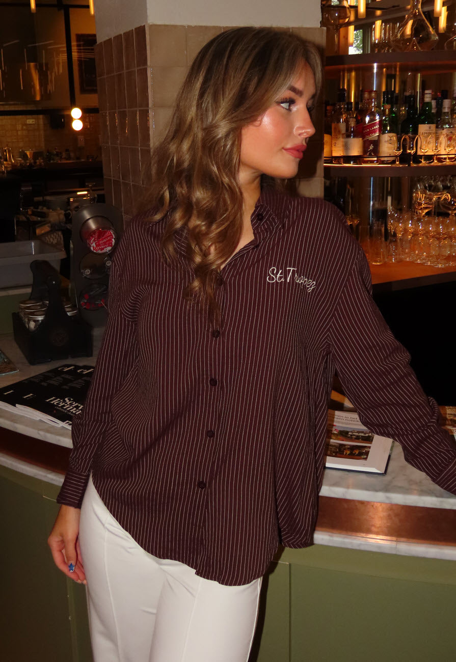 Bruin Gestreepte Blouse met St. Tropez Borduring