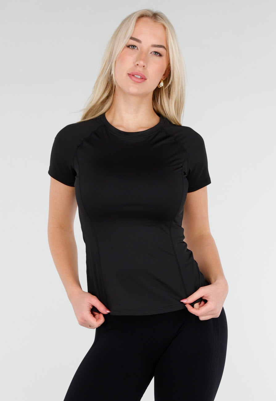 Zwart Sport T Shirt met Korte Mouw en Stretch
