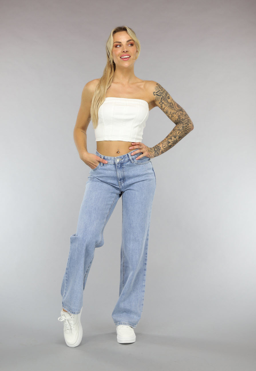 Witte Strapless Denim Crop Top