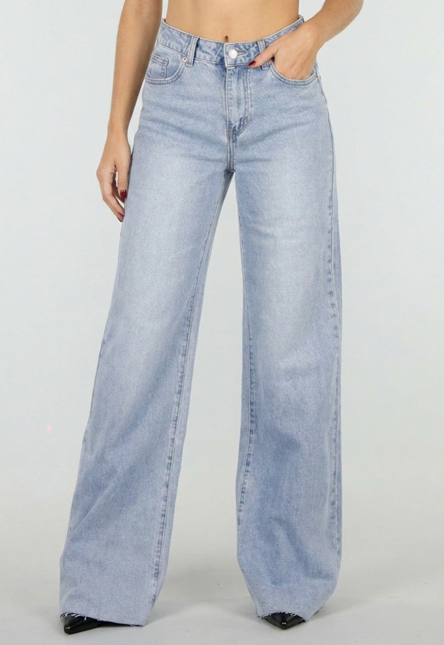 Lichtblauwe Denim Tall Wide Leg Jeans met Hoge Taille