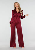 Bordeauxrode Satijnlook Set Met Blouse en Wide Leg Broek