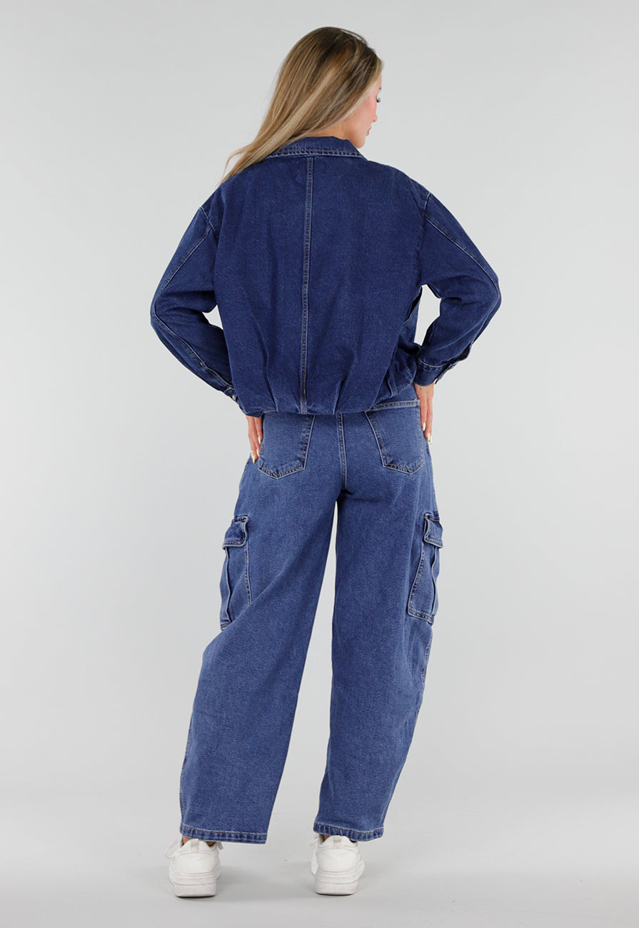NEW050826 Donkerblauw Denim Jasje met Kraag