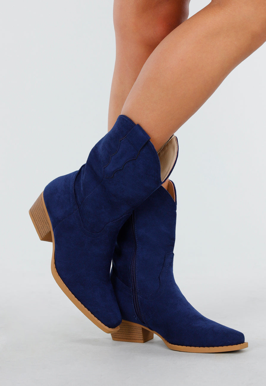Donkerblauwe Cowboylaarzen met Lage Hak