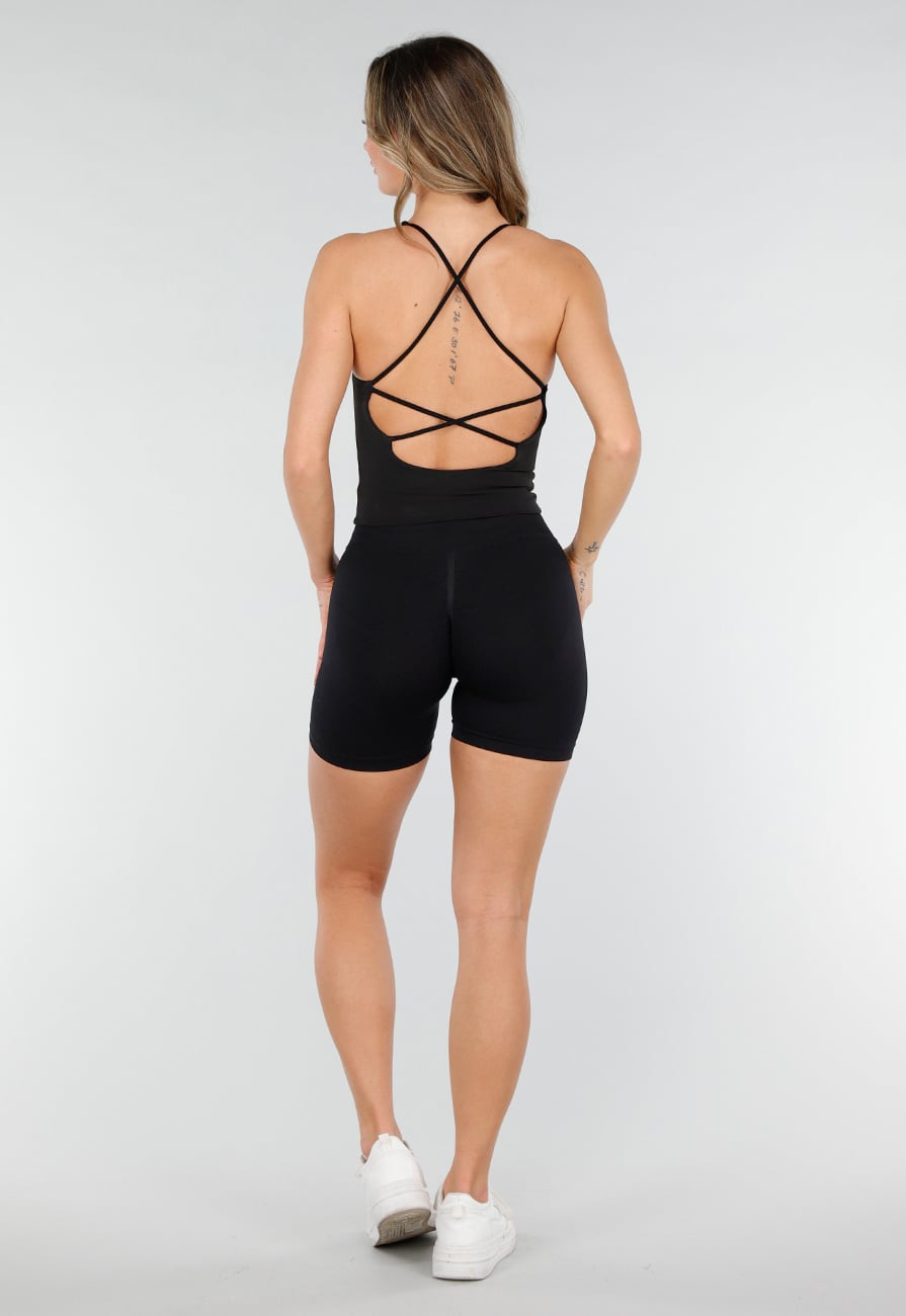 Zwarte Top met Brede Bandjes en Stretch