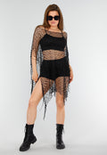 Zwarte Fishnet Cover-Up met Asymmetrische Puntzoom