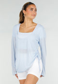 Lichtblauwe Zachte Longsleeve Top met Trekkoord en Wijde Mouwen