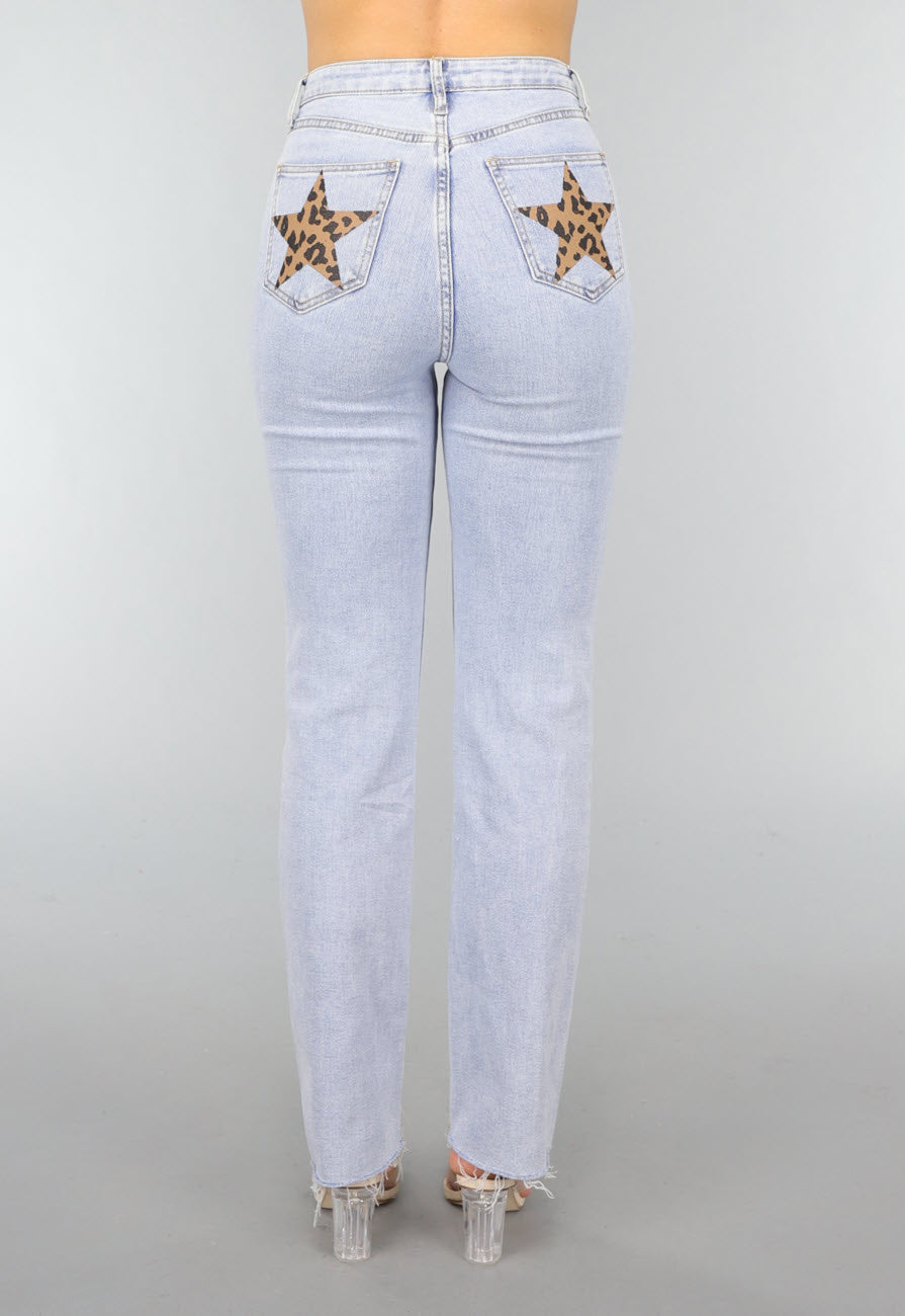 Rechte Jeans met Panterprint Sterren