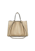 Beige Shopper met Dubbele Schouderhengsels en Plooivorming