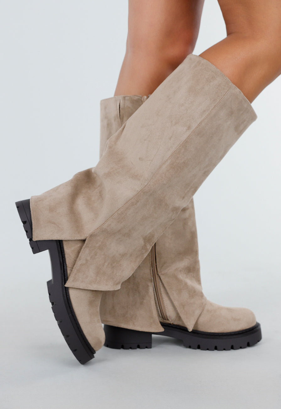 Khaki Hoge Laarzen met Chunky Zool en Suèdelook