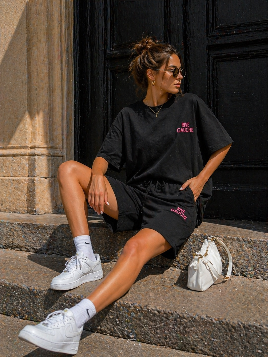 Zwarte Two Piece Set met T-Shirt en Shorts
