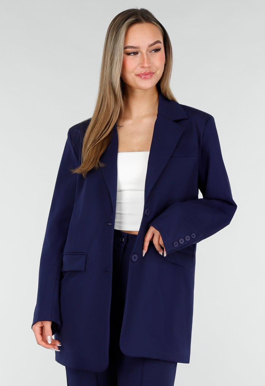 Donkerblauwe Oversized Basic Stretch Blazer