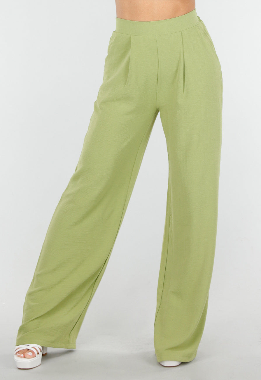 High Waist Olijfgroene Broek met een Linnenlook
