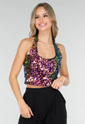 Pailleten Cropped Haltertop met Blauw en Paars
