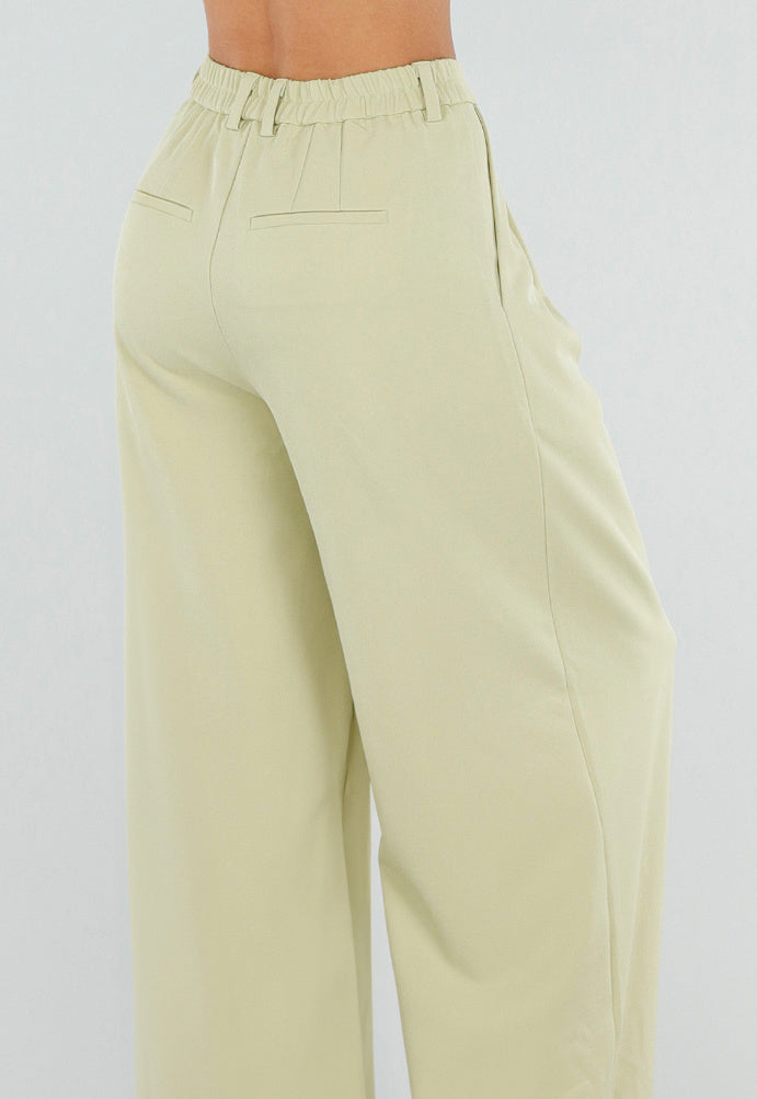 NEW190826 Pistachegroene Petite Wide Leg Broek met Plooien