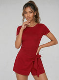 Bordeaux Rood Sport Skort Jurkje met Open Rug en Strikdetail