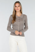 Bruine Geribde Vest Top met Knopen