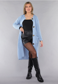 Blauw Oversized Gebreid Vest met Gouden Knopen