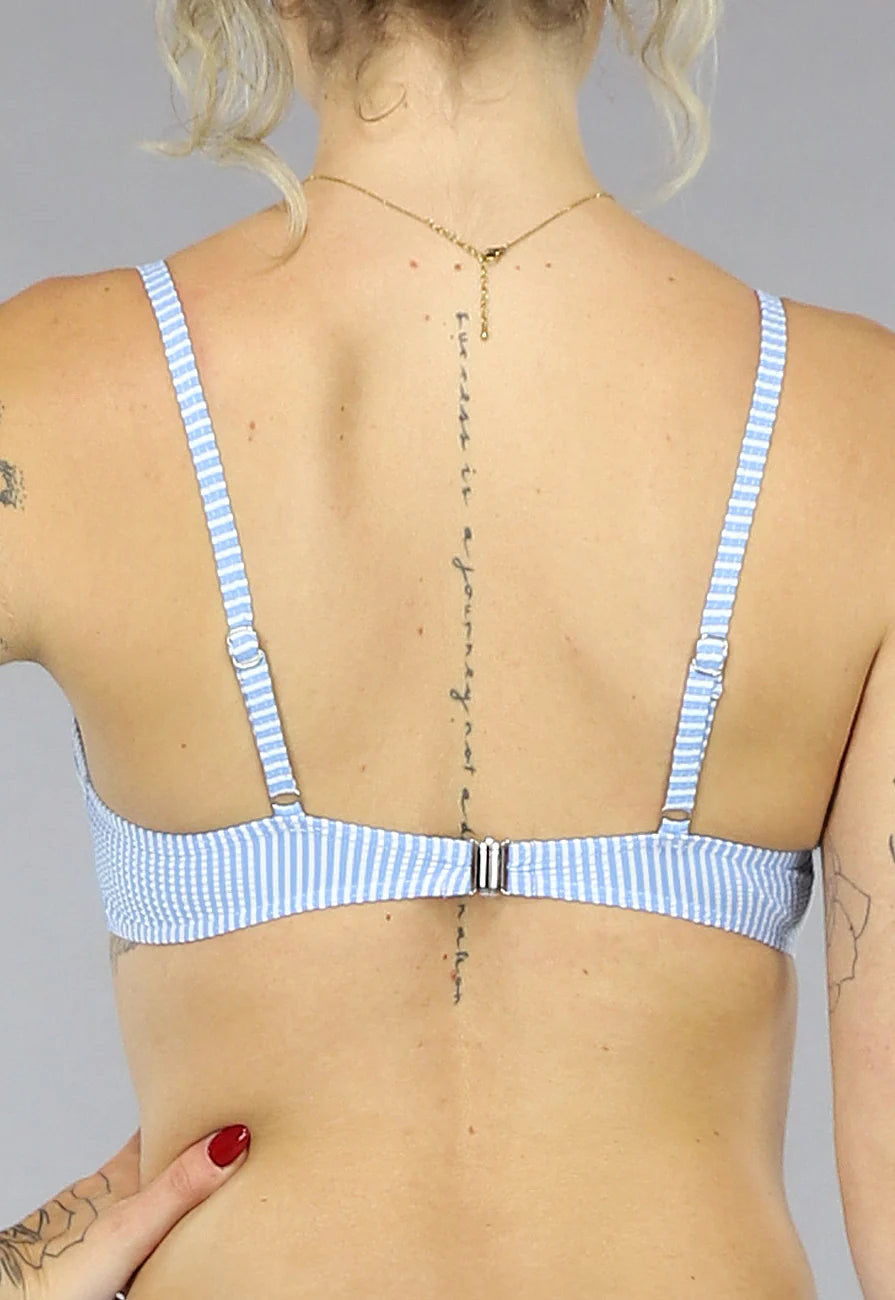 Blauwe Gestreepte Padded Beugel Bikini Top met Twist