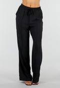 NEW290726 Zwarte Wide Leg Broek met Elastische Taille en Strikkoord