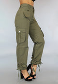 Tall Legergroene Straight Leg Cargo met Veter Details