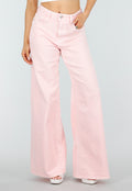 Lichtroze Extra Wide Leg Jeans met Hoge Taille en Rechte Pijpen
