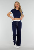 Navy Two Piece Set met Lange Broek en Korte Top met Colorblockingdetails