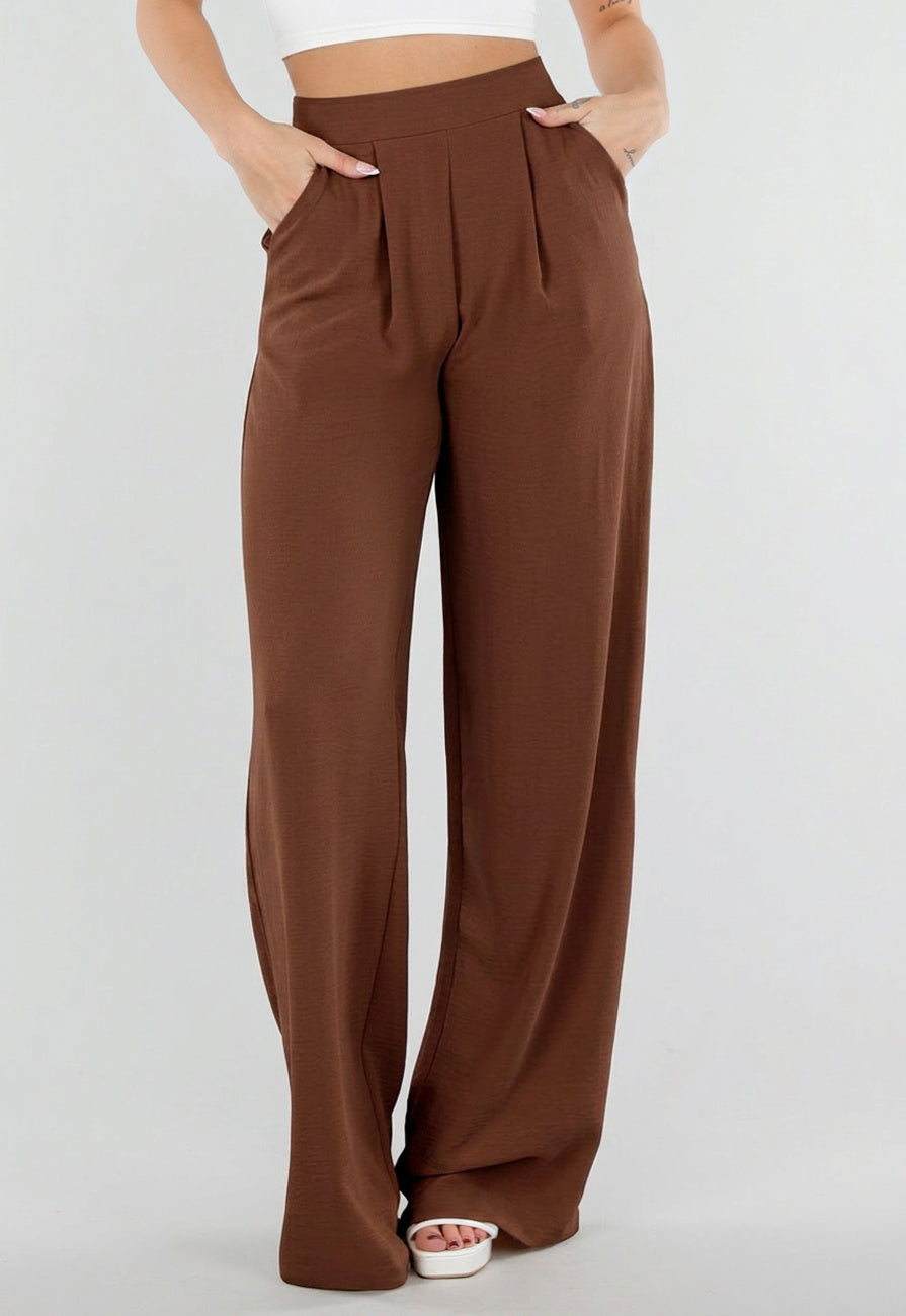 NEW010726 Tall Linnenlook Bruine Pantalon met Stretchband