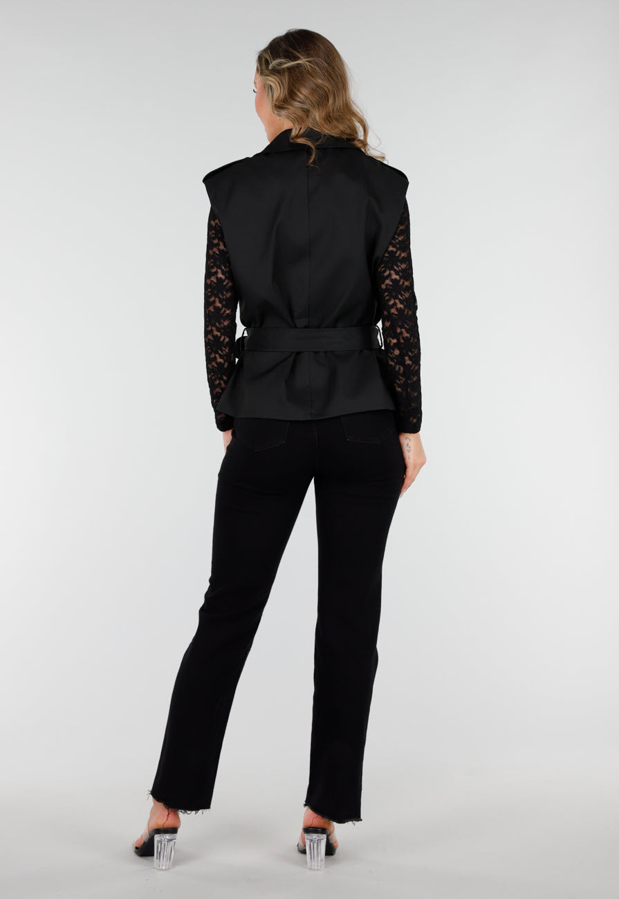 Mouwloze Overslag Blazer Zwart