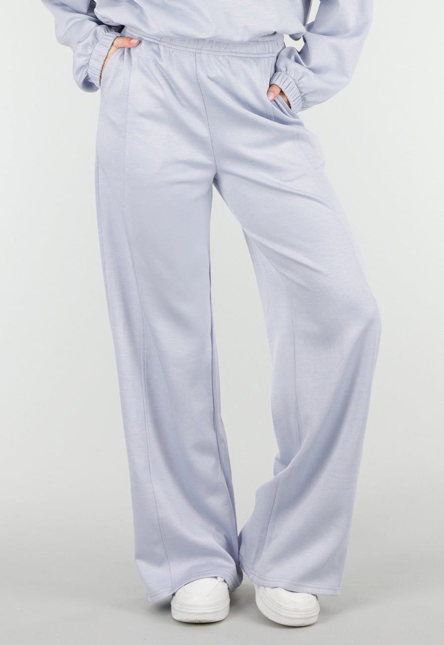 Lichtblauwe Wide Leg Joggingbroek met Elastische Taille en Stretch
