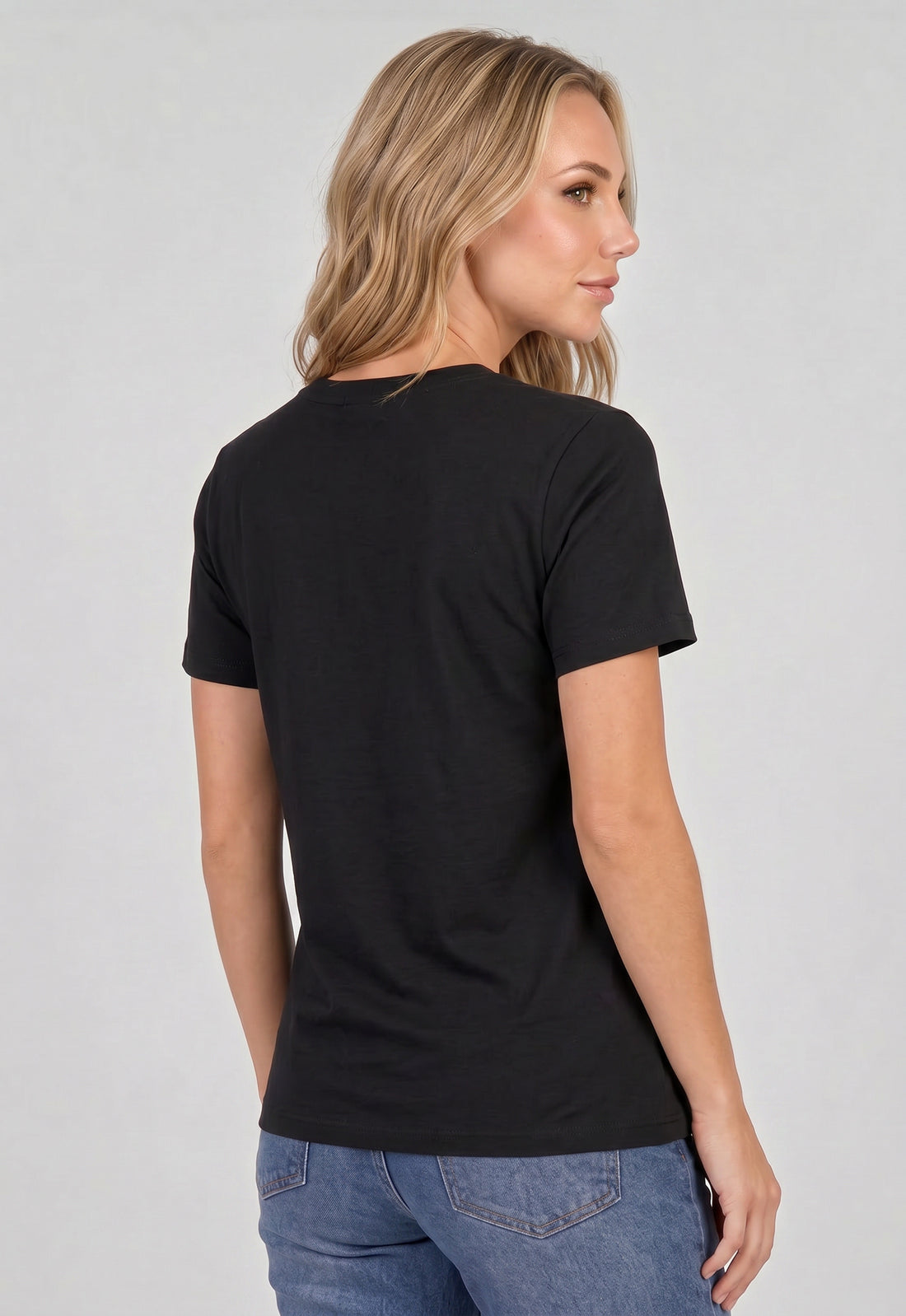Zwart Basic T-Shirt met Lichte Stretch