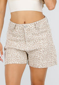 NEW220726 Beige Leopard Print Shorts met Rechte Pijpen