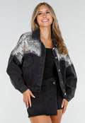 Donkergrijze Glitter Spijkerjas met Mesh