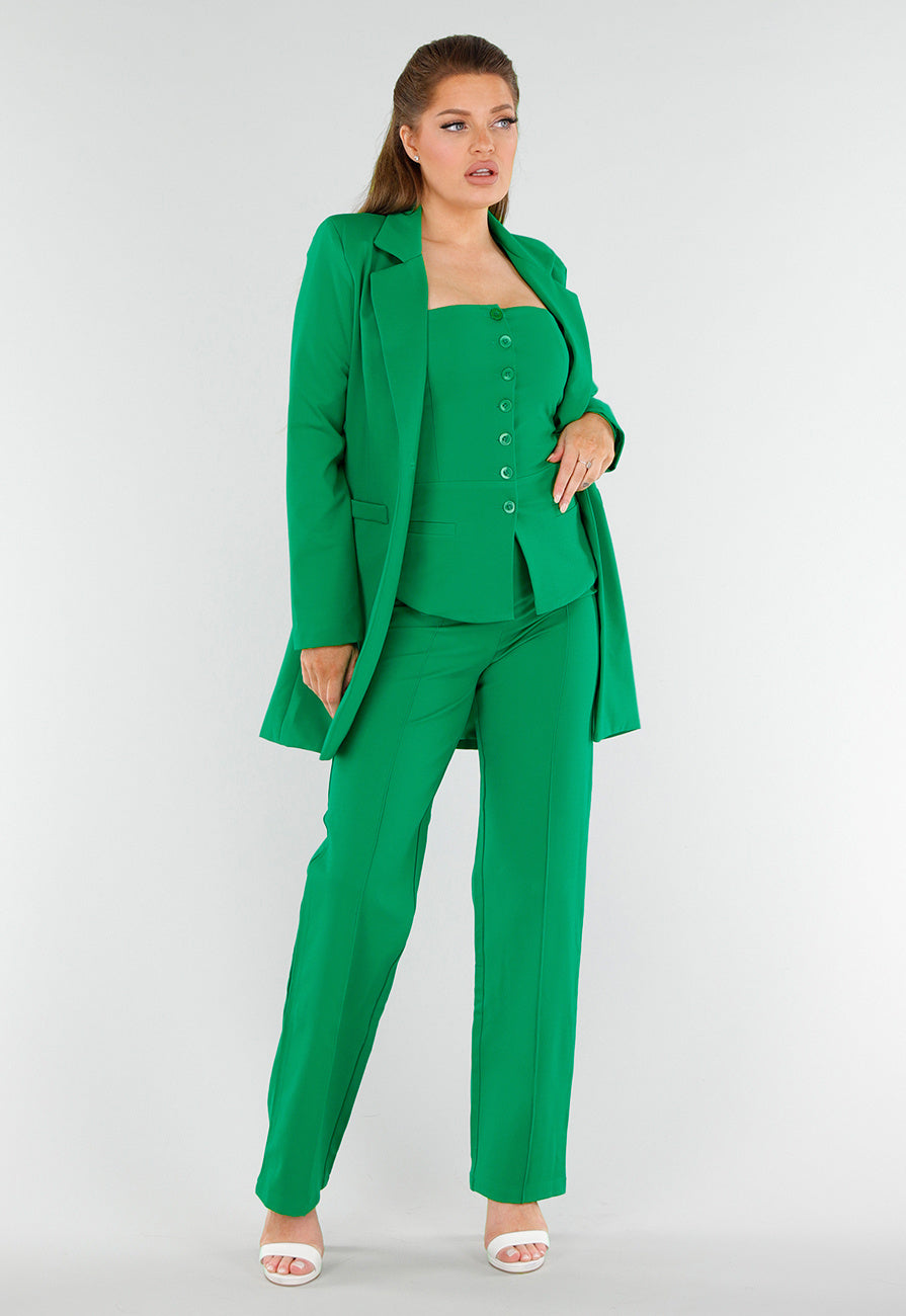 Groene Strapless Gilettop met Knopen en Elastische Band