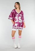 Roze Oversized Pailletten Jersey Top met V Hals